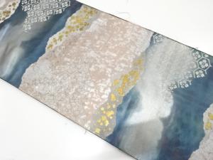 アンティーク　服部織物製　こはく錦　道長取りに花亀甲模様織り出し袋帯（材料）